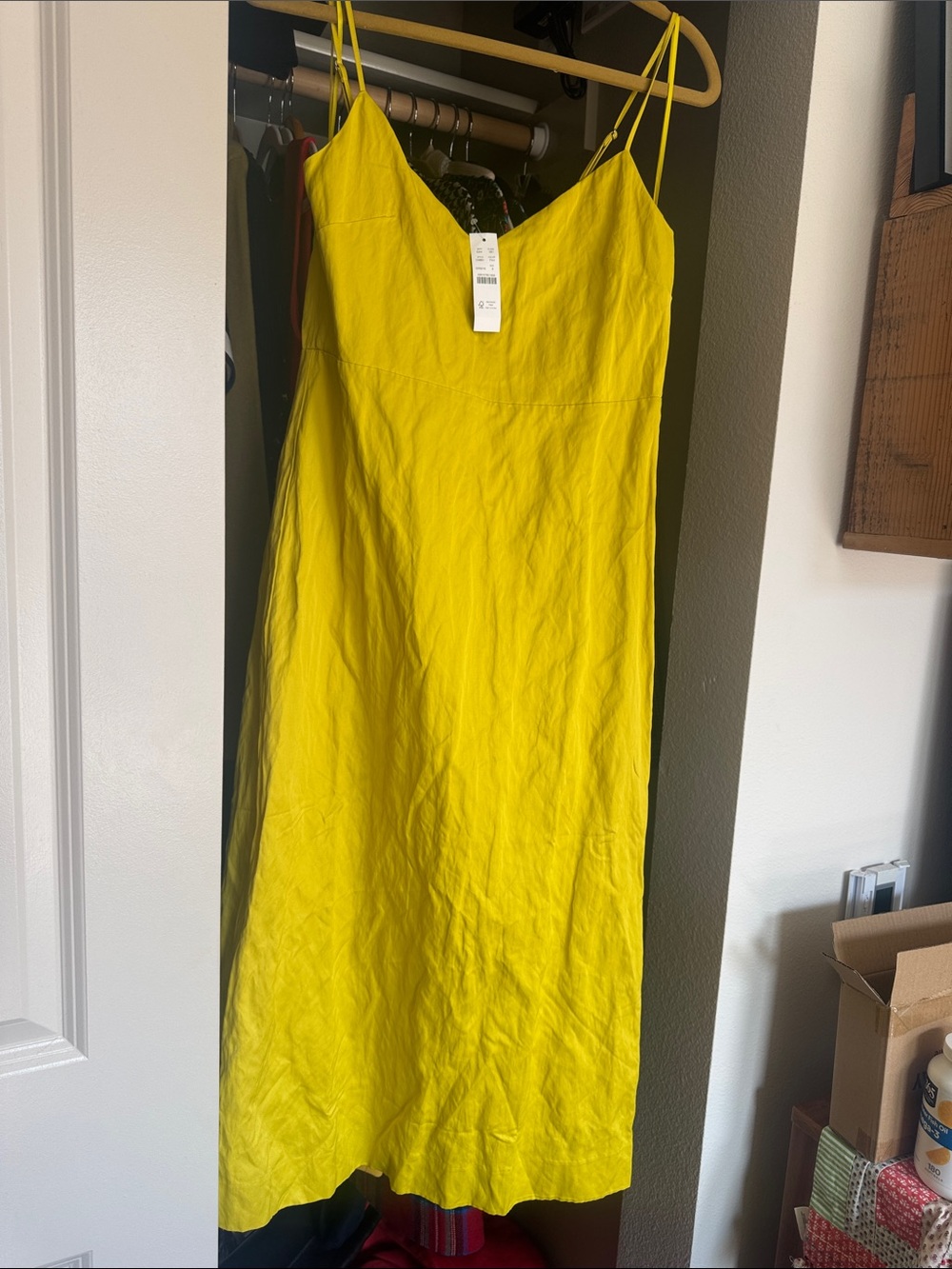 J Crew Bright Yellow Spaghetti Strap Midi Dress Size 8 NWT